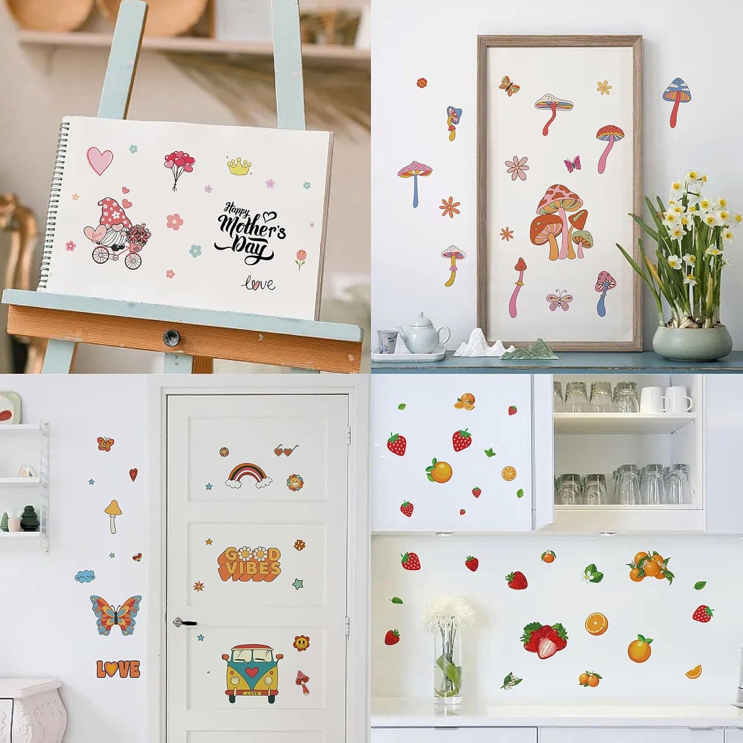 CRASPIRE 8 Styles Orange Wall Stickers, PVC Waterproof Decals for Fridge, Bedroom, Living Room, Kitchen