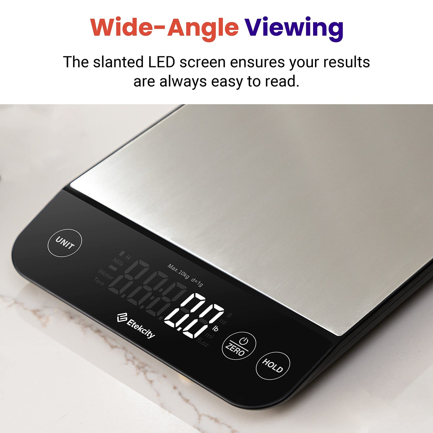 Etekcity Digital Food Kitchen Scale, Grams and Oz for Weight Loss, Baking and Cooking, 0.05oz/1g Precise Graduation,5 Weight Units, IPX6 Waterproof, USB Rechargeable,304 Stainless Steel-Silver, 22lb