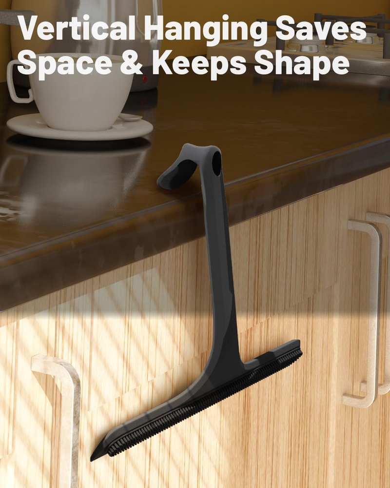 2-in-1 Silicone Shower Squeegee with Hook,Dual-Sided Design with Scraper & Scrub Surface,Rust-Proof Stainless Core,Streak-Free Bathroom Squeegee for Glass Doors,Mirrors,Windows,Car Windshields (Black)