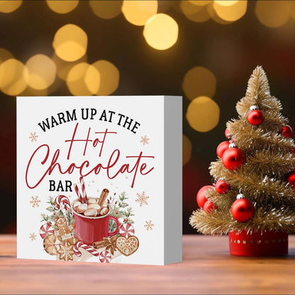 iRudyard 5 5 Inch Hot Chocolate Bar Wooden Box Sign,Hot Cocoa Bar Chirismas Desk Decor For office Home Kitchen Dining