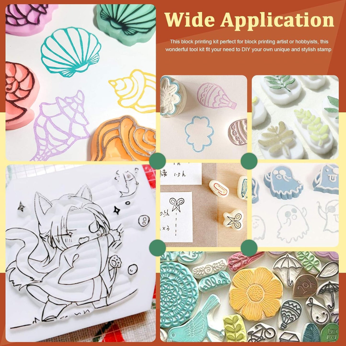 Keadic 14 Pieces Rubber Stamp Carving Blocks Kit with Rubber Carving Blocks, Carving Tools & Grindstone for Creating Artistic Prints, Card Crafting, Printmaking or Other Paper Crafts