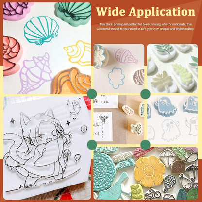 Keadic 14 Pieces Rubber Stamp Carving Blocks Kit with Rubber Carving Blocks, Carving Tools & Grindstone for Creating Artistic Prints, Card Crafting, Printmaking or Other Paper Crafts