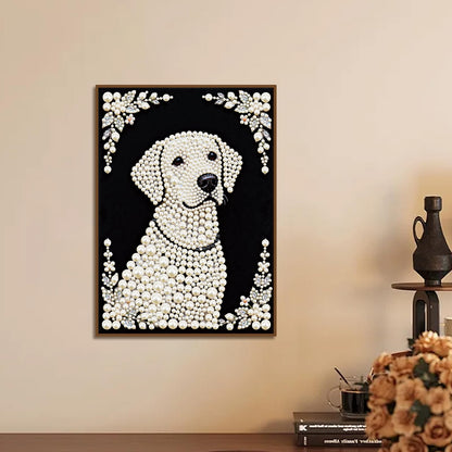 Stalente Pearl Diamond Painting Kits for Adults Dog, 5D Special Shape Diamond Art Kits for Beginners, Crystal Rhinestones Diamond Painting for Home Wall Decoration Gift 12×16inch, Animal