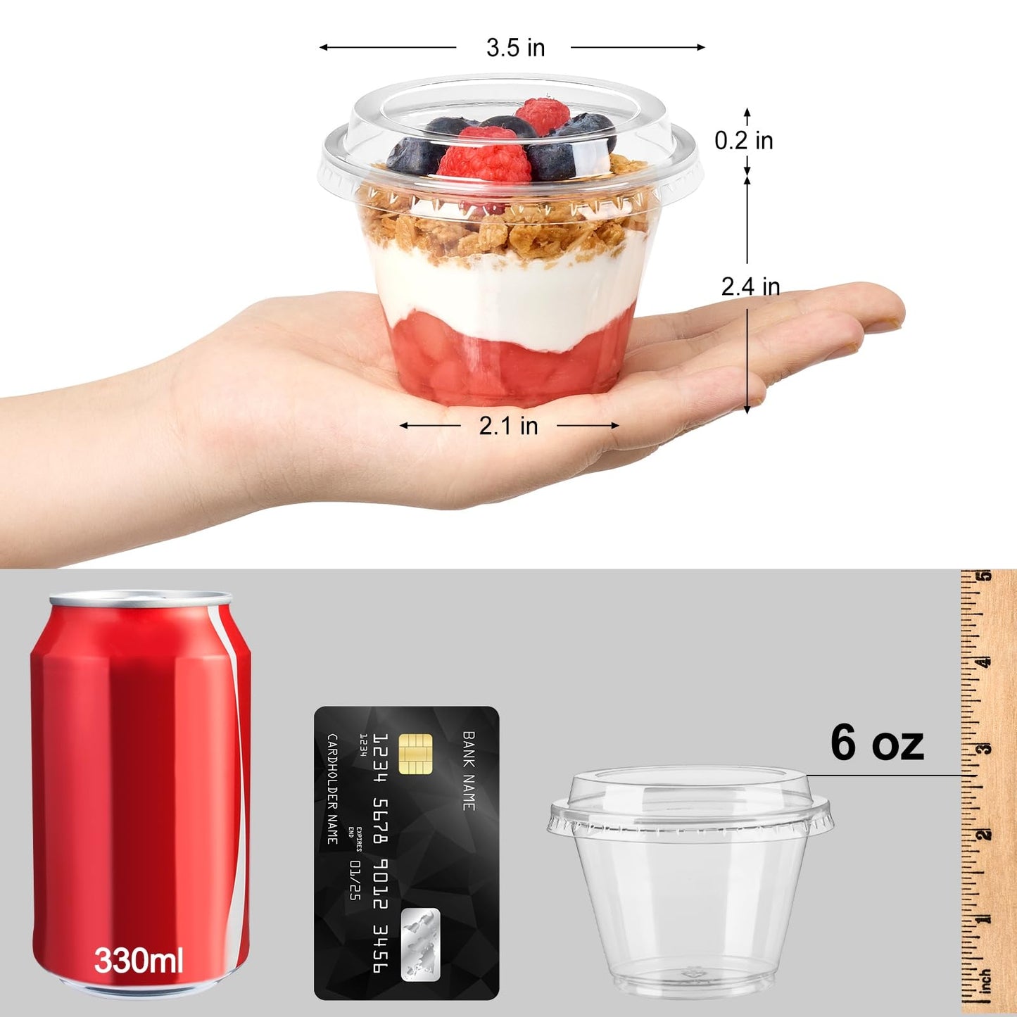 Jycnolm 50 Pack 6 oz Plastic Dessert Cups with Lids, Small Plastic Yogurt Parfait Cups, Mini Round Party Serving Cup for Pudding, Fruit, Cake, Appetizer, Dessert Shot Glasses