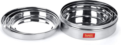 Sumeet Stainless Steel Chocolate Flat Slim Canisters - Puri Dabba/Storage Containers Set of 3Pcs Medium Set