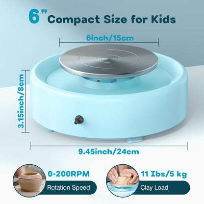Alldeer Mini Pottery Wheel Machine - 6" Upgraded Clay Wheel for Beginners & Kids, 75W Motor, Adjustable Speed, Low Noise Ceramic Making Kit with 18PCS Sculpting Tools, Ideal for Home DIY