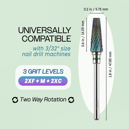 PANA Nail Carbide 5 in 1 Bit - Two Way Rotate use for Both Left and Right Handed - Fast Remove Acrylic or Hard Gel - 3/32" Shank - Manicure, Nail Art, Drill Machine (Fine - F, Silver)