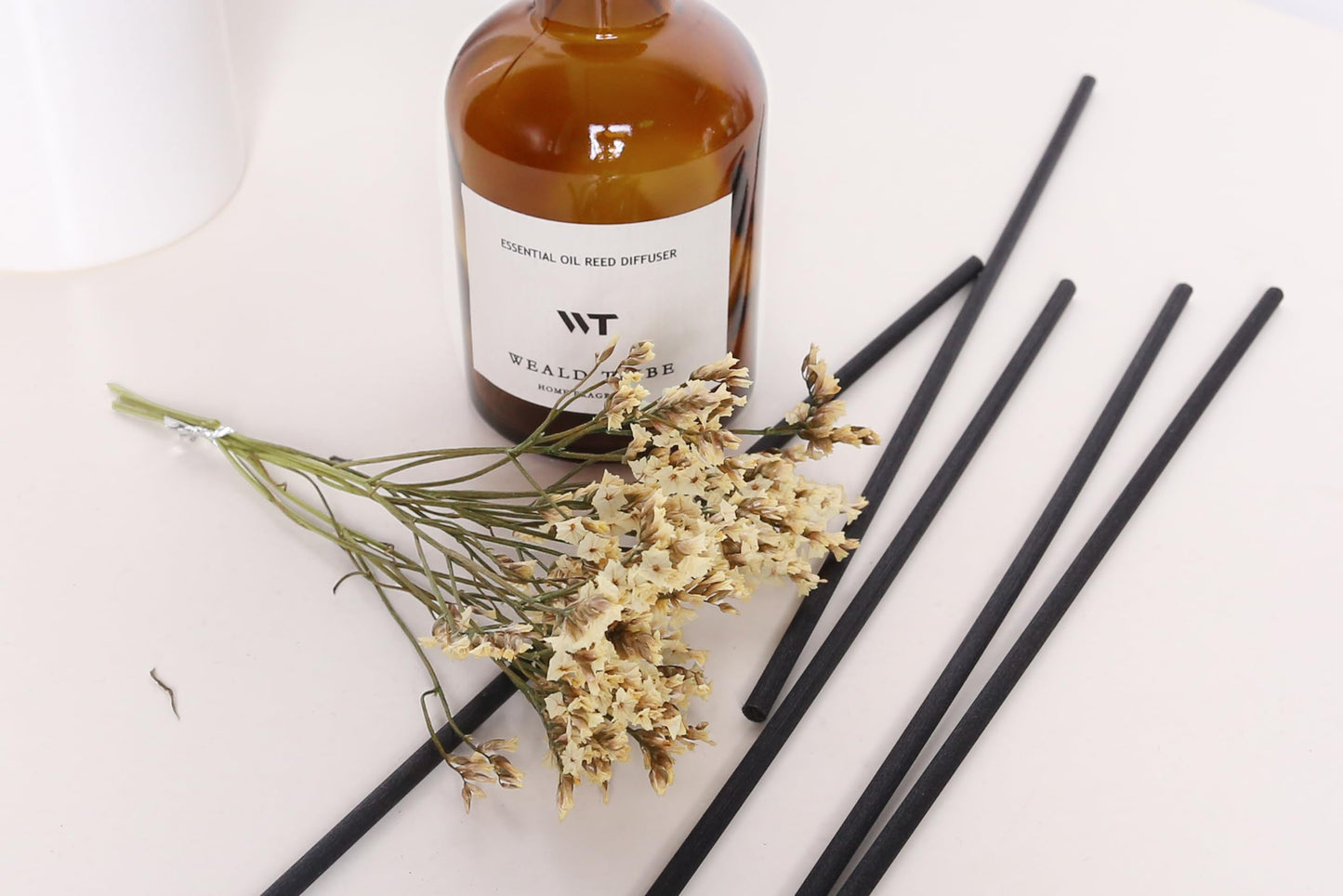 WEALD TRIBE Flower Reed Diffuser Set Vanilla Cinnamon Scent for Bathroom Air Fresheners | 4.0 fl oz Essential Oils with Sticks Home Fragrance Defusers | House Bedroom Office Shelf Decor & Gift