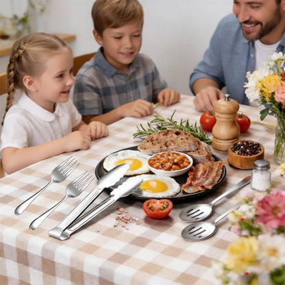 10 Pieces Serving Utensils Include Serving Spoons,Slotted Serving Spoons,Serving Forks,Serving Tongs,Soup Ladle and Pie Cake Server for Buffet Catering Banquet Party(Silver)