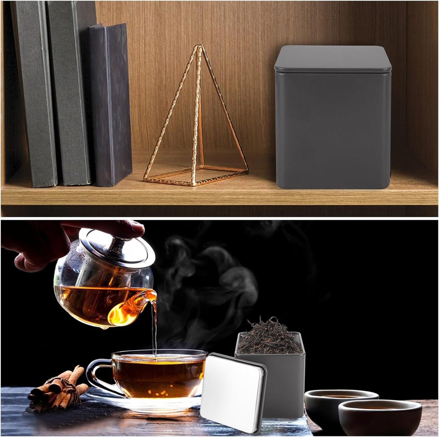 12 Pack 3 Oz WOPPLXY Minimalist Black Square Metal Tea Tins, Loose Leaf Tea Storage Containers with Airtight Lids