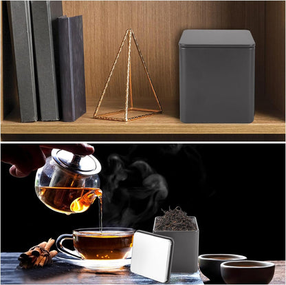 12 Pack 3 Oz WOPPLXY Minimalist Black Square Metal Tea Tins, Loose Leaf Tea Storage Containers with Airtight Lids