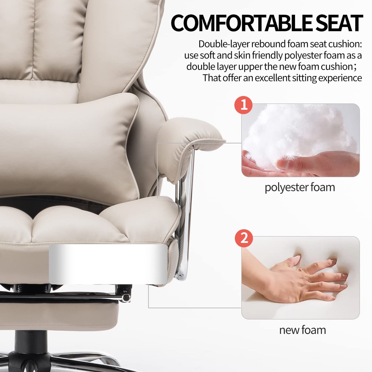 Efomao Big and Tall Office Chair 400lbs – PU Leather Executive Office Chair with Lumbar Support & Leg Rest, Heavy-Duty Computer Chair for Home Office, Grey