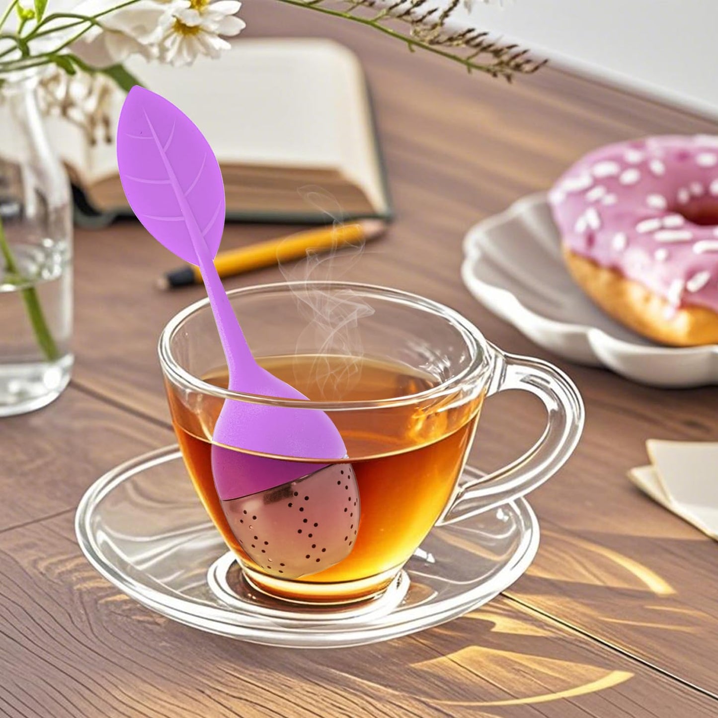 Bekith 7 Pack Silicone Tea Infuser, Cute Loose Leaf Tea Steeper, Fine Mesh Tea Strainer with Drip Tray, Stainless Steel Tea Filter Ball Tea Diffuser Steeper for Cup Mug