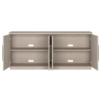 Henn&Hart 68" Sideboard Buffet Cabinet, Modern Credenza with 4 Panel Doors, Adjustable Shelves, and Cable Management Cut-Outs for Dining Room, Kitchen, Living Room or Entryway, Beech White