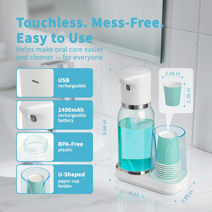 WannSenn Set, 25oz Automatic Mouthwash Dispenser for Bathroom Smart Electric Mouthwash Dispenser with Cup Holder