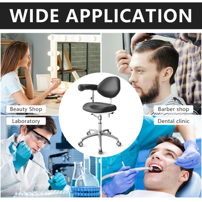 Dental Assistant Chair PU Leather with Swivel Armrests, Rolling Dental Chair, Ergonomic Swivel Dentist's Stool with Backrest for Clinics, Tattoo, Home and Laboratory - Black