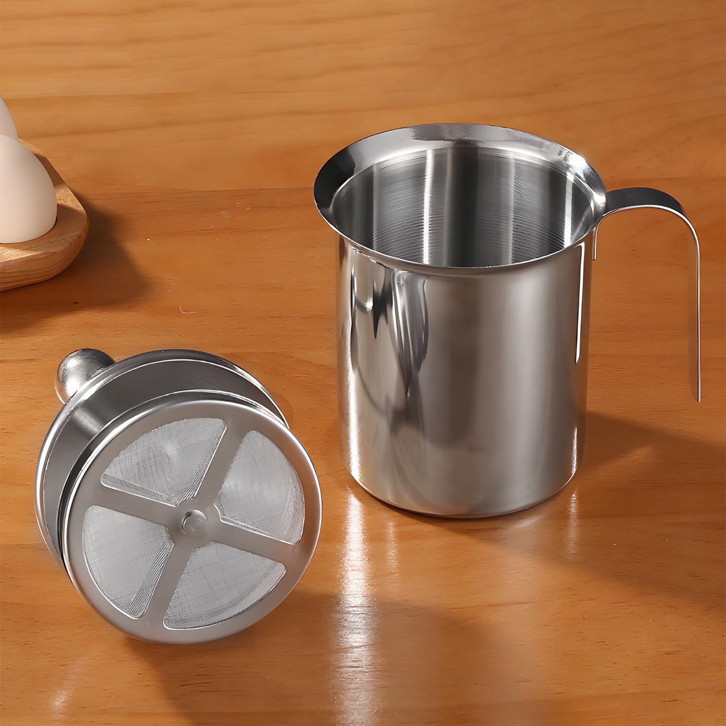 Manual Milk Frother, 27oz Stainless Steel Hand Pump Milk Frother with Double Layer Filter and Lid, Handheld Milk Foam Maker for Coffee, Latte, Cappuccino, Frappe, Matcha, Hot Chocolate