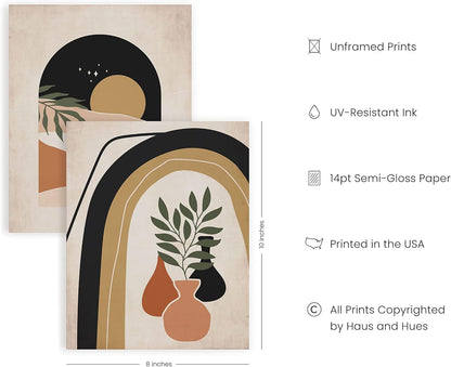 HAUS AND HUES Boho Prints Neutral Wall Art, Set of 6 Mid Century Modern Aesthetic Prints for Wall Decor, 8x10 UNFRAMED