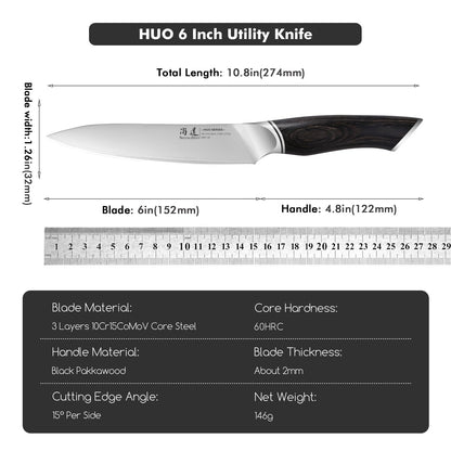 SHANGDAO Utility Knife, 6 Inch Small Kitchen Chef Knife, Ultra Sharp 3 Layers VG10 Alloy Steel, Multipurpose Paring Knife for Fruit and Vegetable Cutting with Wooden Handle, Gift Box