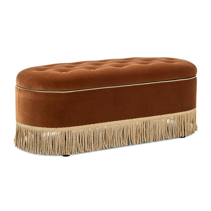 Jennifer Taylor Home 48.5" Oval Tufted Bullion Fringe Storage Bench, Burnt Orange Performance Velvet