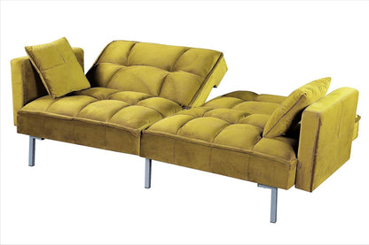 Container Furniture Direct Regal 75.6" Velvet Convertible Sofa Bed - Mid-Century Sleeper Couch w/Tufted Design & Metal Legs - Pull-Out Futon for Guests/Home (75.6"W x 34.6"D x 32"H), Greenish Yellow
