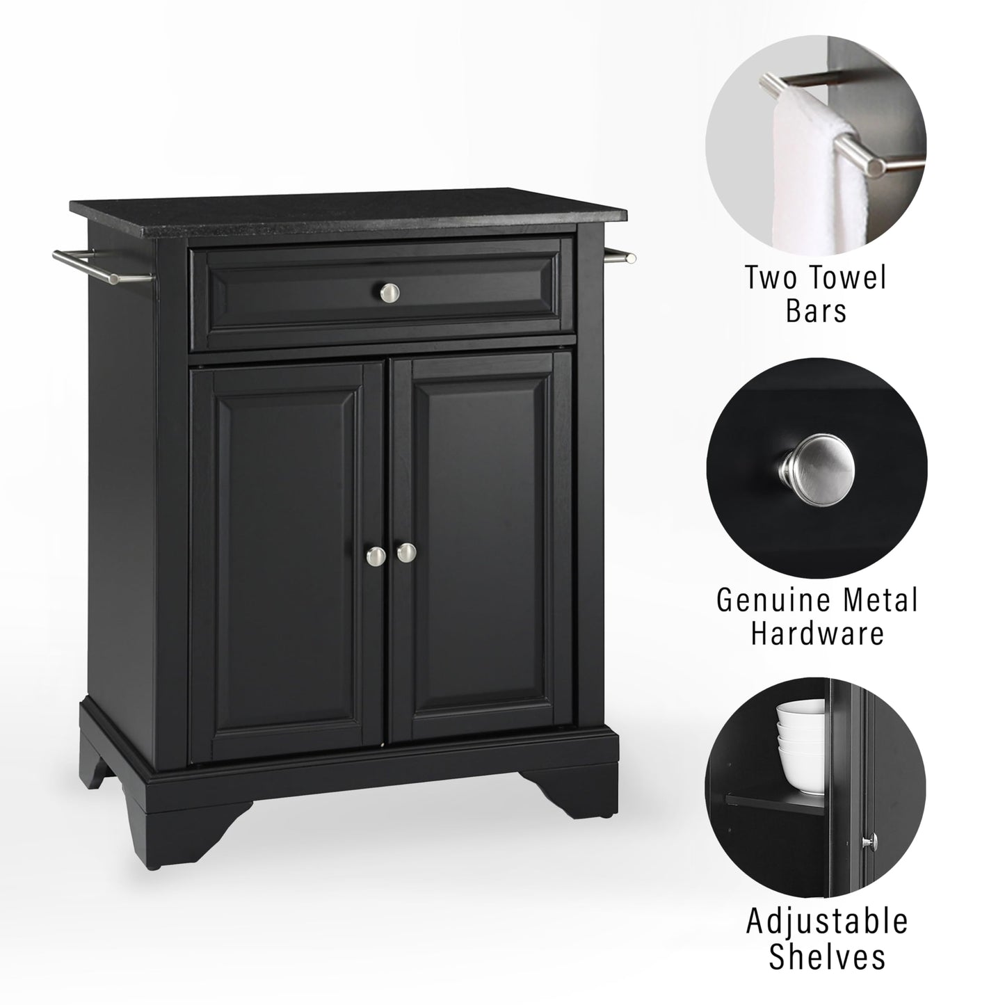Crosley Furniture LaFayette Granite Top Small Portable Rolling Kitchen Island Storage Cart, Microwave Stand, Black