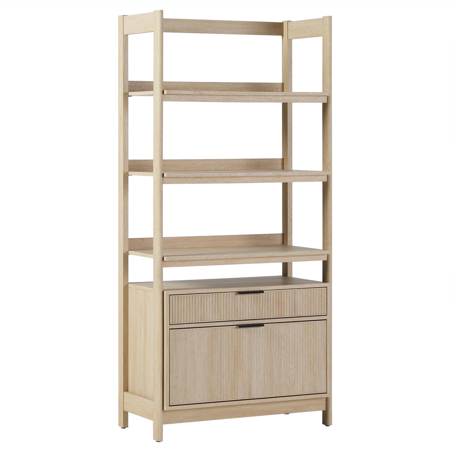 Walker Edison Transitional Open Reeded 4-Shelf Bookshelf with Drawers on Bottom, Versatile Bookcase with Bottom Storage for Home Office, Living Room, Bedroom, 33”W x 16.75”D x 70”H, Coastal Oak