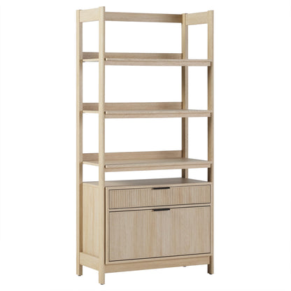 Walker Edison Transitional Open Reeded 4-Shelf Bookshelf with Drawers on Bottom, Versatile Bookcase with Bottom Storage for Home Office, Living Room, Bedroom, 33”W x 16.75”D x 70”H, Coastal Oak