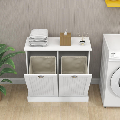KCSWKJ Two-Compartment Tilt-Out Laundry Sorter Cabinet-White