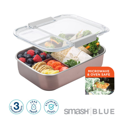 Smash Eco-friendly Bento 7-Piece Lunch Kit - Blush color - Box with 3 compartments, Snack Box, 16.9 fl oz Bottle, 3 piece travel cutlery set. (Blush)