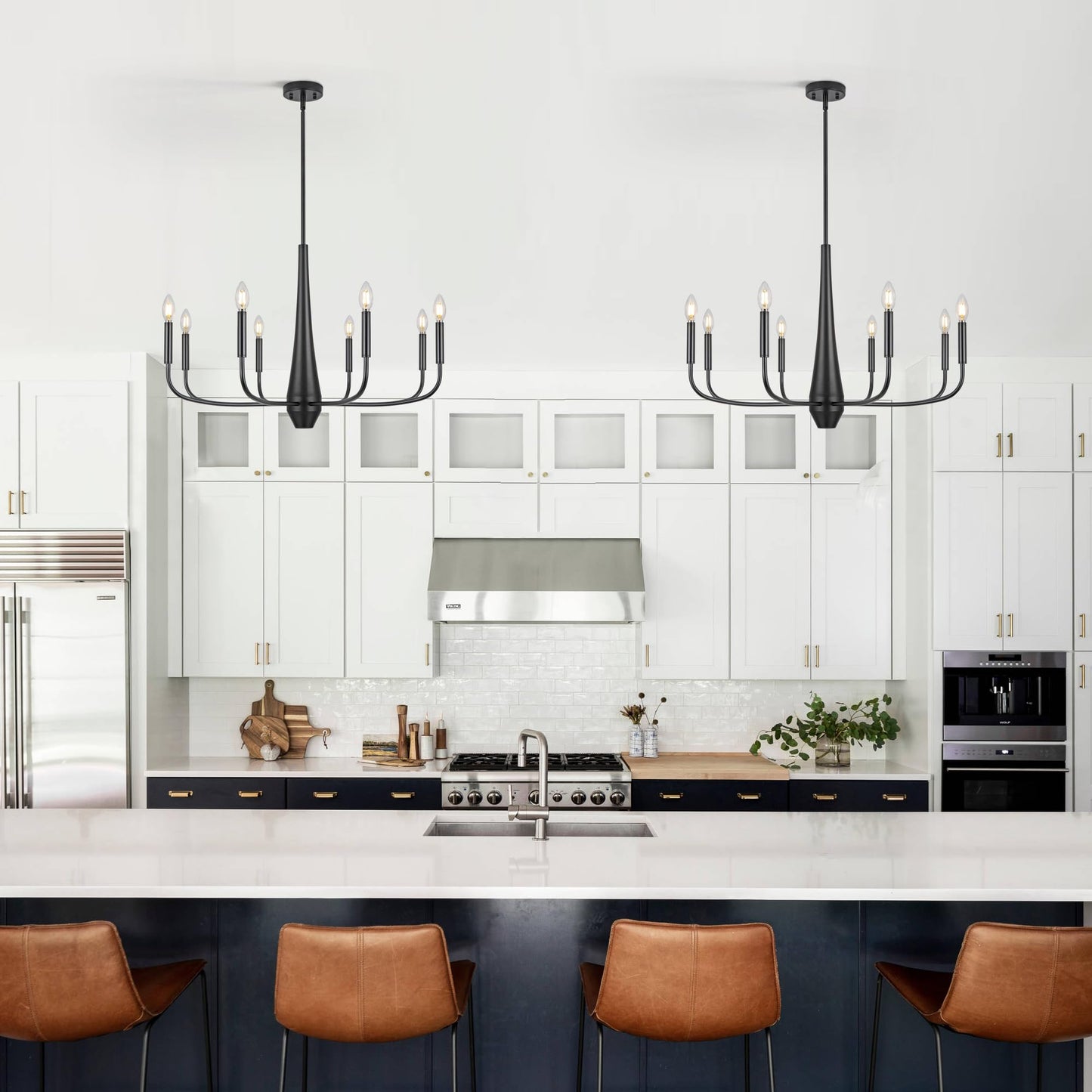 ACNKTZ 8-Light Large Black Chandeliers for Dining Room Light Fixture Hanging, Modern Farmhouse Candle Chandelier, Industrial Metal Pendant Lights Kitchen Island, Living Room Foyer Bedroom Stairway