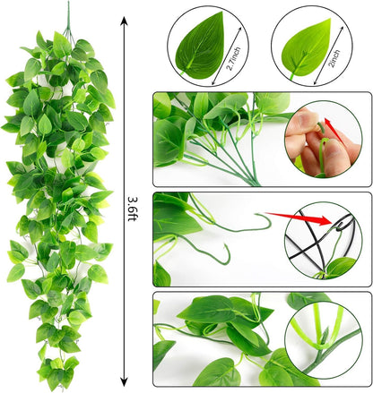 Ageomet 3pcs Artificial Hanging Plants, 3.6ft Fake Ivy Vine for Indoor Outdoor Wall House Room Decoration (No Baskets)