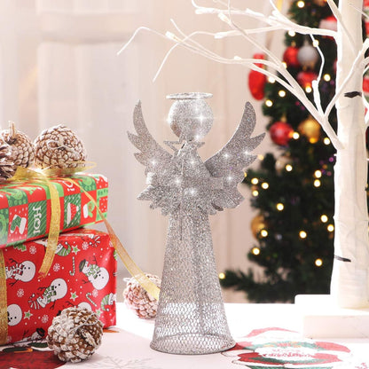 PRETYZOOM Christmas Silver Angel Tree Topper, Exquisite Glitter 3D Angel Figure Ornament for Party Home Xmas Tree