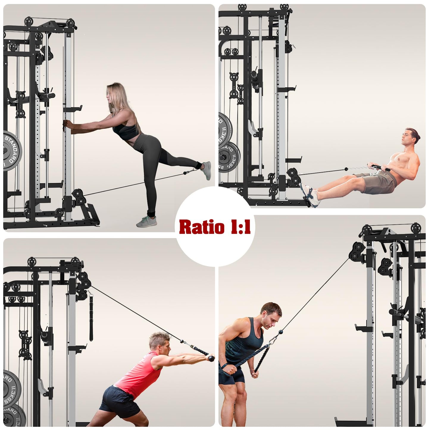 Royal Fitness Smith Machine, Multifunctional Power Cage Rack with Smith Bar and Cable Pulley System, and LAT Pull Down Machine for Home Gym…