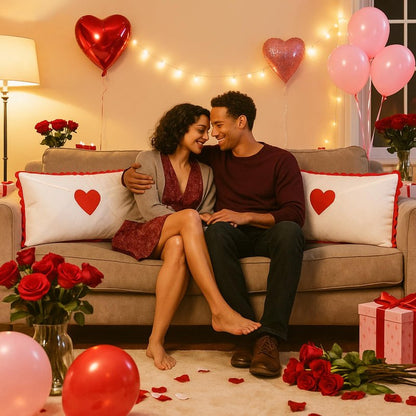 Cinnvoice 2 Pcs Valentine Day Pillow Covers 12x20 Valentines Lumbar Pillow Case Love Pattern Throw Cushion Case Heart Shape Embroidery Throw Covers for Bedroom Sofa Couch Decoration(Envelope)