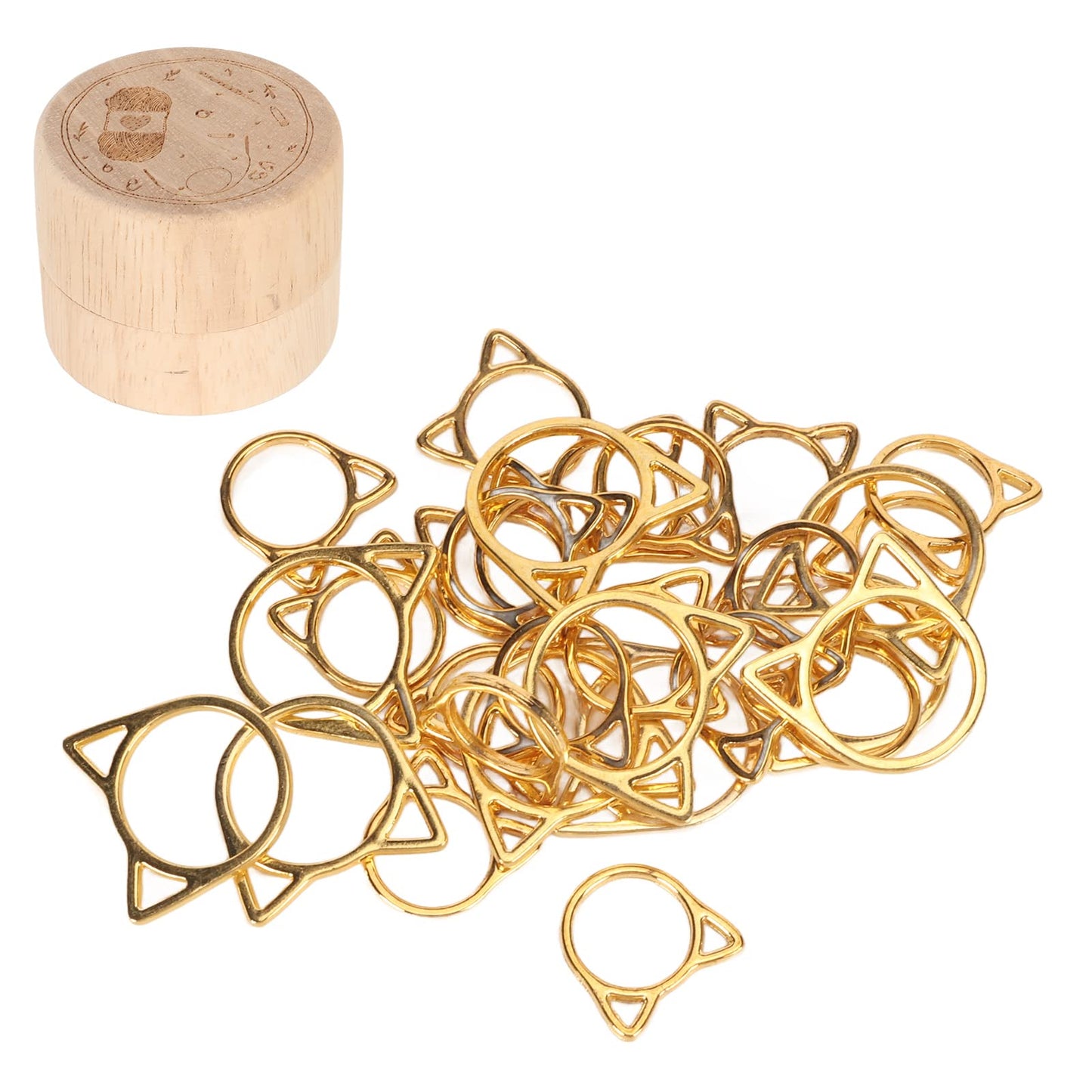 Cat Ear Knitting Stitch Markers, 30Pcs Household Cat Shape Crochet Stitch Markers Gold DIY Handcraft Plating Cute Stitch Marker Rings for Knitting Crochet Craft DIY Jewelry Making