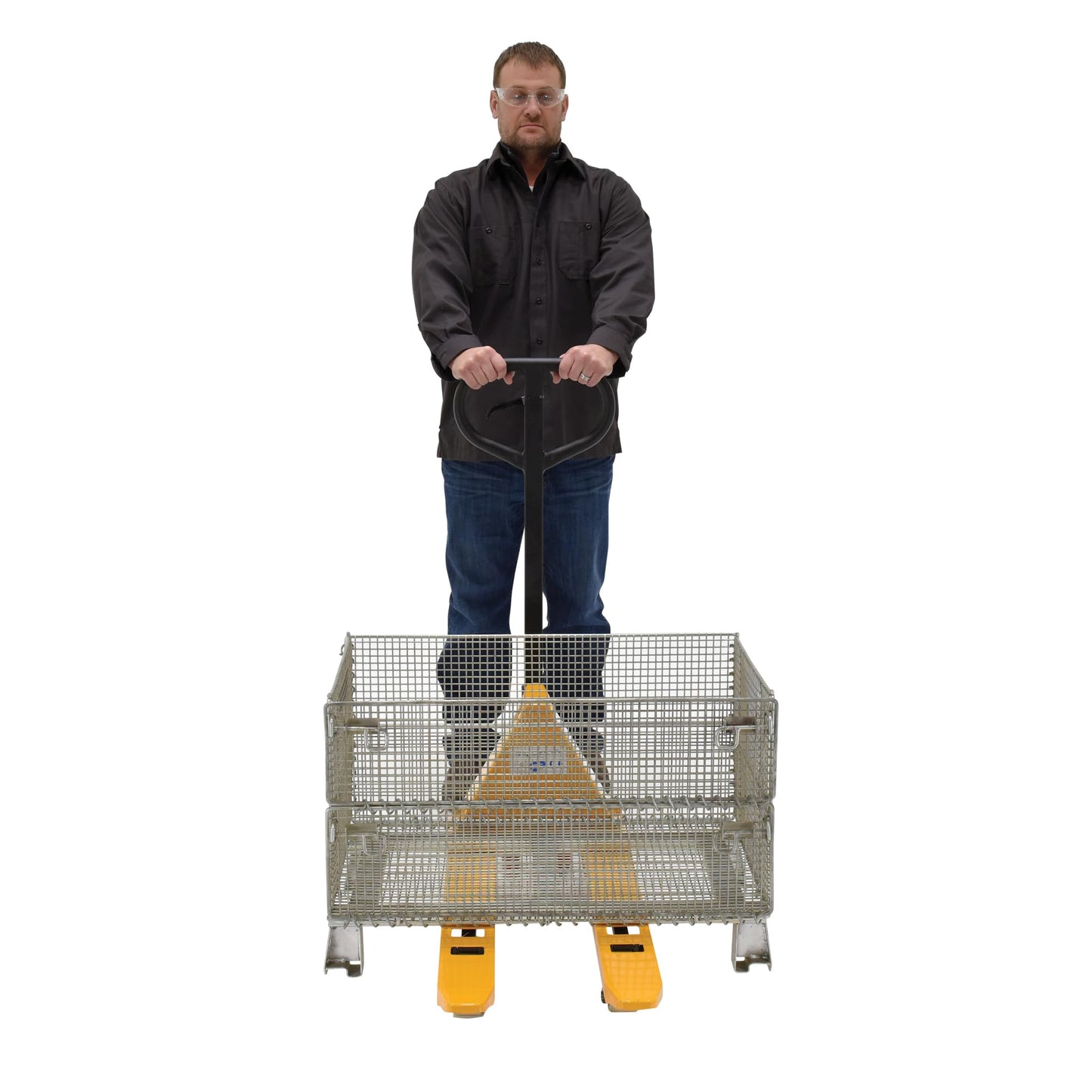 Vestil PM1-1532-MINI Steel Mini Hand Pallet Truck 45 in. x 15 in. x 45 in. 1100 Lb. Capacity Yellow