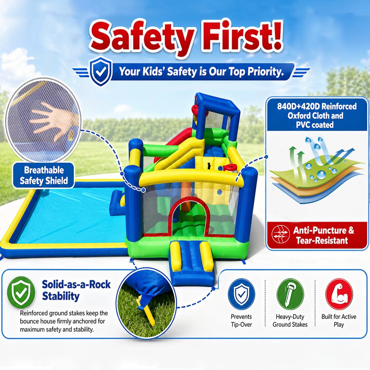 Umbalir 14.3x13.5FT Giant Inflatable Water Slide & Bounce House, 10-in-1 Water Park with Big Splash Pool, Long Slide, Secret Tunnel & Crawl-Through, Kids Backyard Bouncy Castle, Blower Included