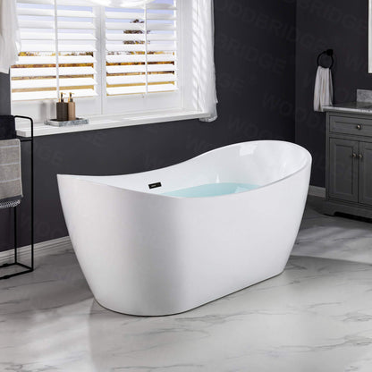WOODBRIDGE 71" Acrylic Freestanding Bathtub Contemporary Soaking Tub , White Acrylic ( Matte Black Drain/Overflow),B0017 MB Drain &O
