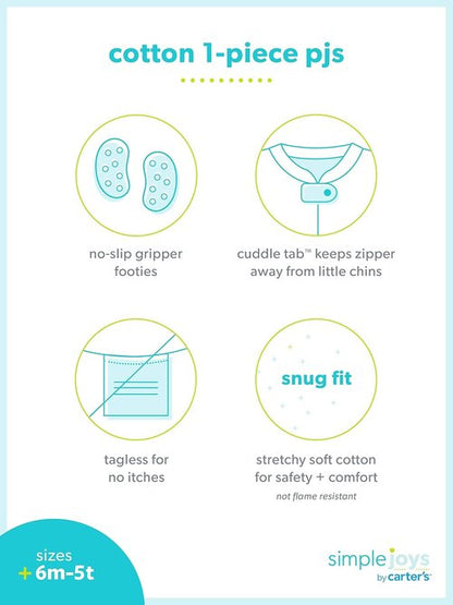 Carter's Baby Boys' Snug Fit Footed Cotton Pajamas - 3-Pack, Soft & Comfortable for All Night Wear