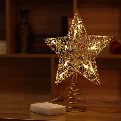 10 Inches LED Christmas Tree Topper, Glitter Gold Hollow Star Treetop, Christmas Ornaments for Tree Decor
