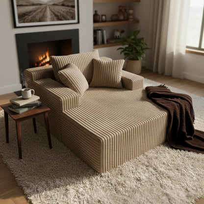 Sytopia Chaise Lounge with Armrests, Oversized Sofa Bed with 3 Pillows, Cozy Couch, Sleeper Reading Chair for Living Room Bedroom, Floor Sofa Corduroy, Furniture Sala, Cashmere Beige