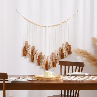 Perseverance Trade Boho Macrame Wall Hanging Decor Khaki & Beige Tassels Garland Wall Décor with Wooden Beads for Bedroom Living Room Girls Boys Nursery Neutral Home Decor Aesthetic