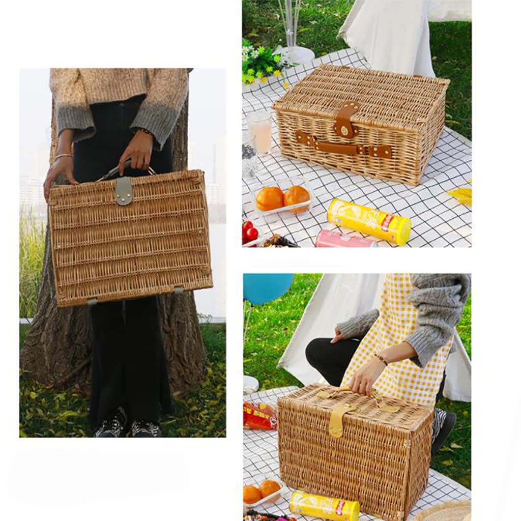 Storage Basket,4 Person Picnic Baskets - Luxury Wicker Hamper Sets -Premium Set with Flatware,Plates,Wine Glasses and Bottle Opener,for Camping Outdoor Party