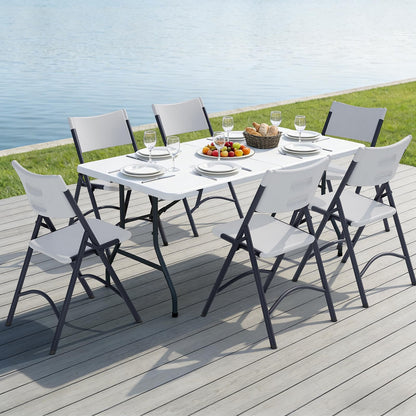 MAKE CHANGES Folding Chair 12 Pack, Portable Commercial Heavy Duty Plastic Folding Chairs with Steel Frame for Indoor, Outdoor, Office, Meeting, Wedding, Patio, Picnic, 400lbs Capacity(White)