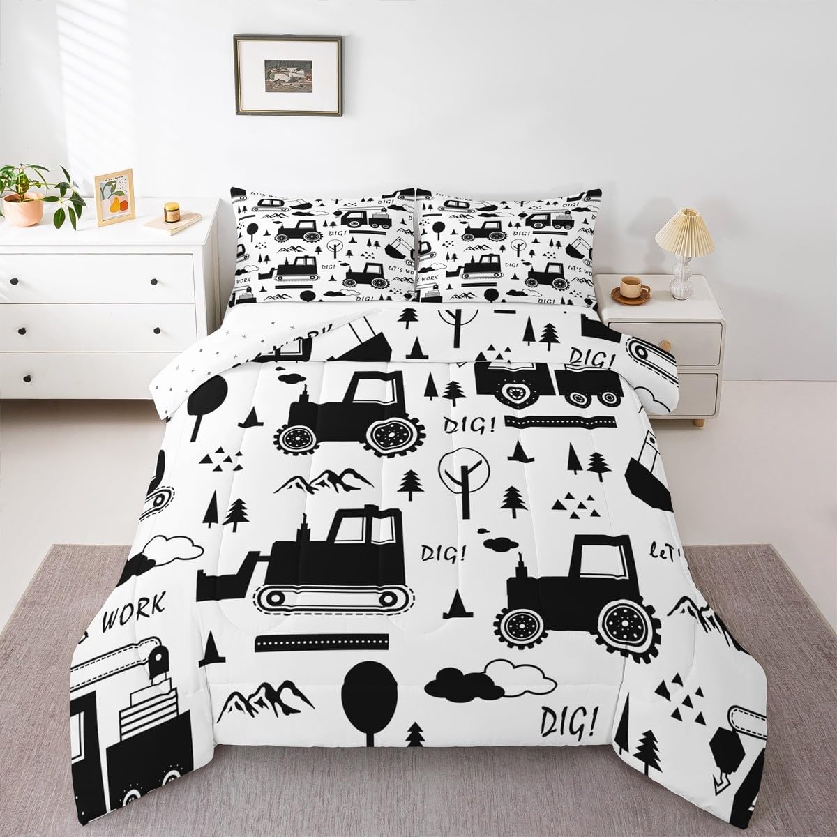 Set Set Set Set 1 Feelyou Construction Bedding Twin Size Equipment Trucks Comforter for Kids Boys Girls Decor Cartoon