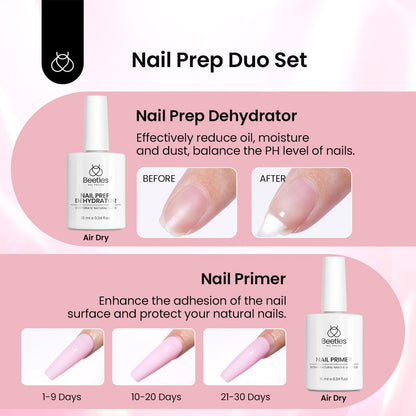 Beetles Gel Nail Kit Short Almond with Nail Dehydrator and Primer, 576Pcs Half Matte Etch-X Gel Nail Tips Solid Nail Glue Mini Nail Lamp Acrylic Nail Tips Easy DIY Nail Extension Set Gift for Women