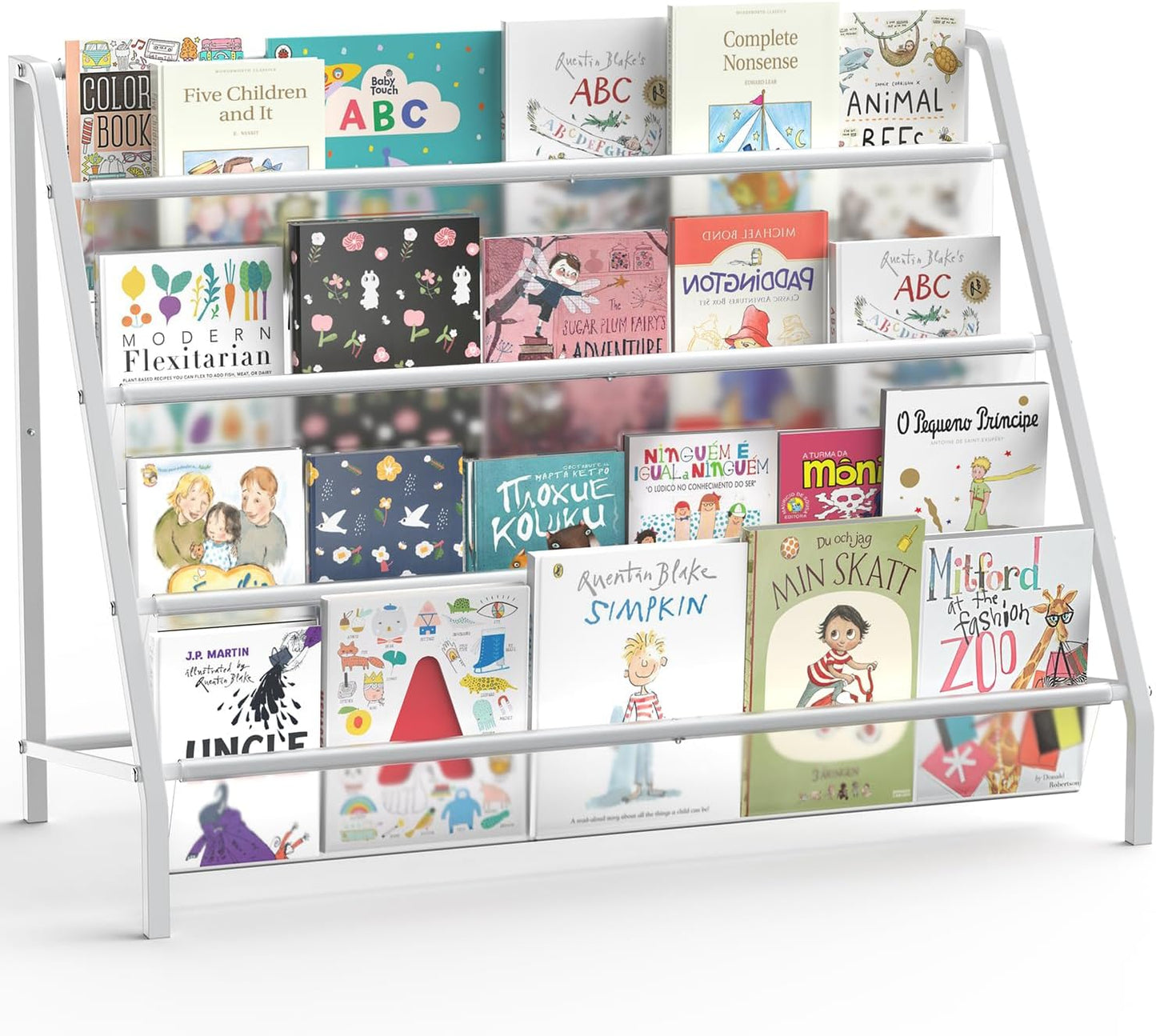4 HAVEDAWN High-Transparent Tier Kids Bookshelf, Sturdy Metal Large Size Book Rack Storage for Kids - Toddler Book