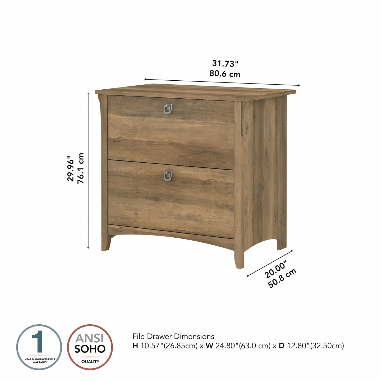 Bush Home Salinas 2 Drawer Lateral File Cabinet in Reclaimed Pine, Home Office Storage Solution, Organizer with Drawers for Workspace, Filing Unit