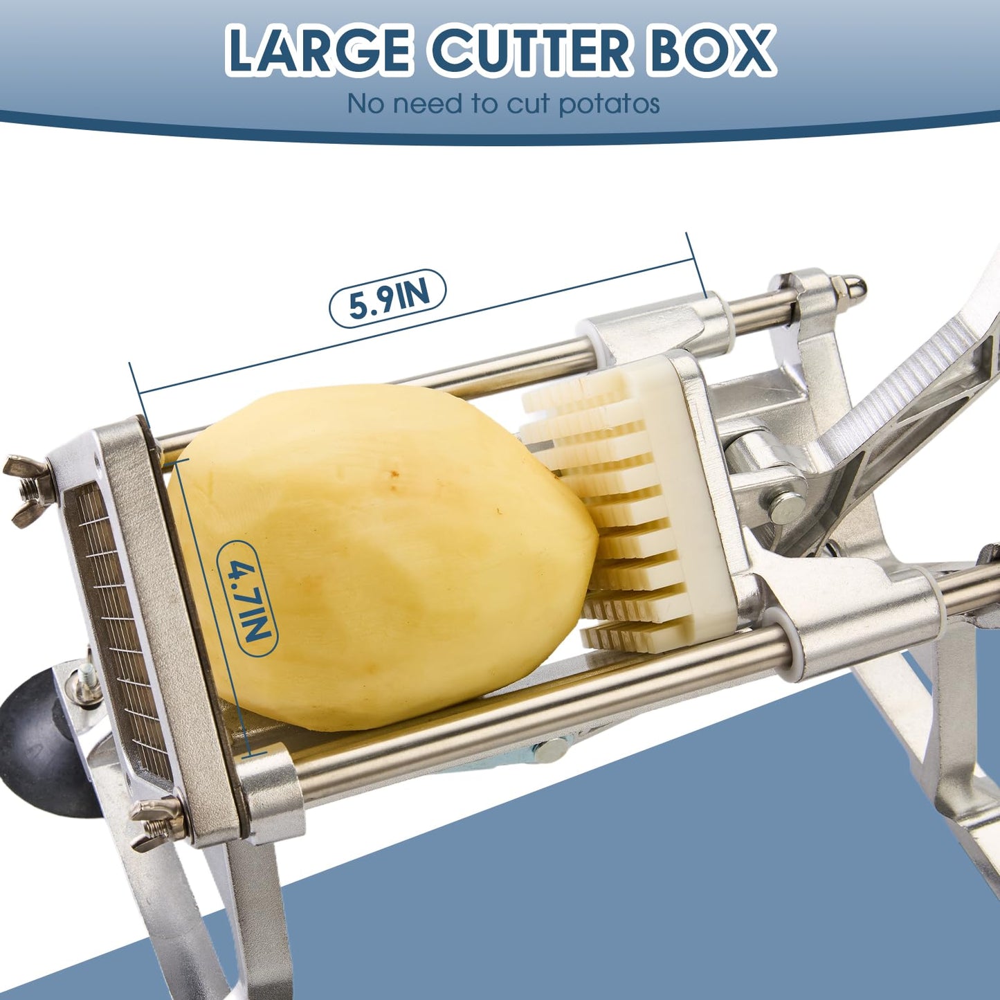 YODHOSA Commercial French Fry Cutter Stainless Steel Potato Cutter with 1/2,1/3,3/8 Inch Blade and 8-wedge balde, Heavy Duty Potato Slicer Manual Potato Chopper Set for Sweet Potato, Carrot, Cucumbers